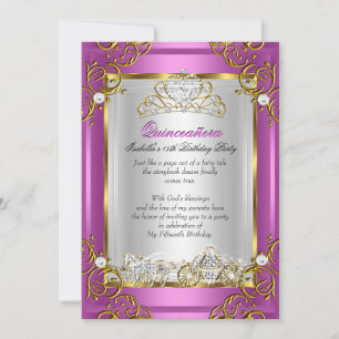 Princess Quinceanera 15th Birthday Royal Pink Invitation