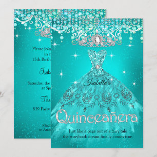 Princess Quinceanera 15th Birthday Teal Aqua Tiara Invitation