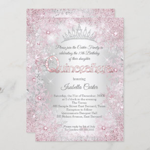 Princess Quinceanera Birthday Party Pink Silver Invitation