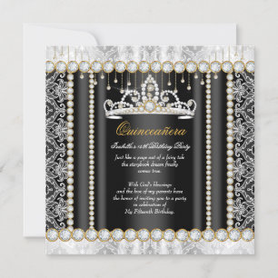 Princess Quinceanera Diamond Lace Black White Invitation