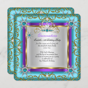 Princess Quinceanera Elite Gold Silver Teal Purple Invitation