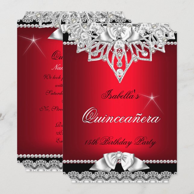 Princess Quinceanera Girl Red Black 15th Invitation (Front/Back)