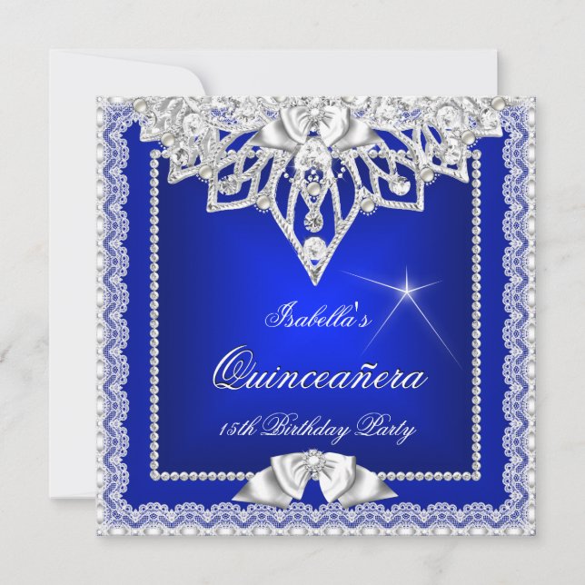 Princess Quinceanera Girl Teal Royal Blue Tiara Invitation (Front)