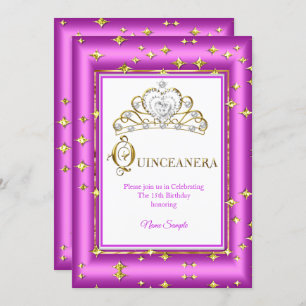 Princess Quinceanera Gold Purple Pink Birthday Invitation