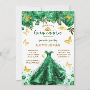 Princess Quinceanera Green Floral  Invitation