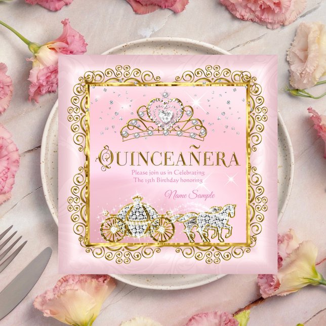 Princess Quinceañera magical Blush Pink Gold Invitation (Creator Uploaded)