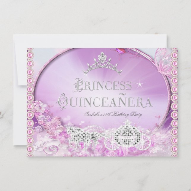 Princess Quinceanera Magical Pink Purple Silver 3 Invitation (Front)