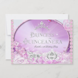 Princess Quinceanera Magical Pink Purple Silver 3 Invitation