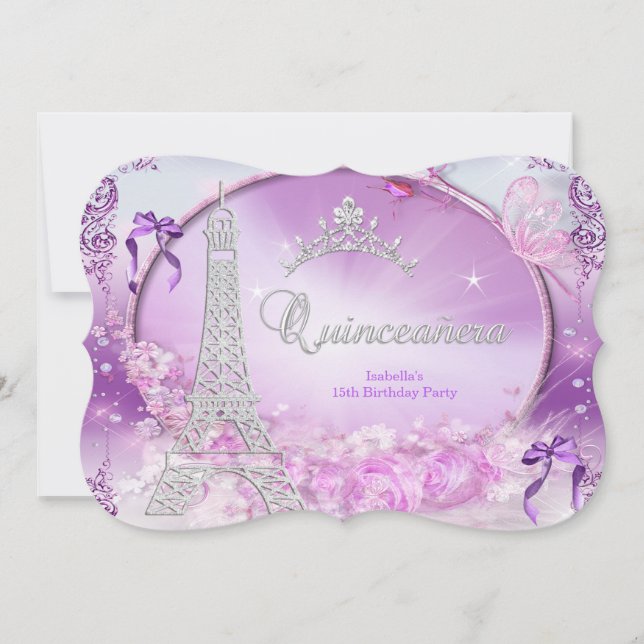 Princess Quinceanera Magical Purple Silver 2 Invitation (Front)