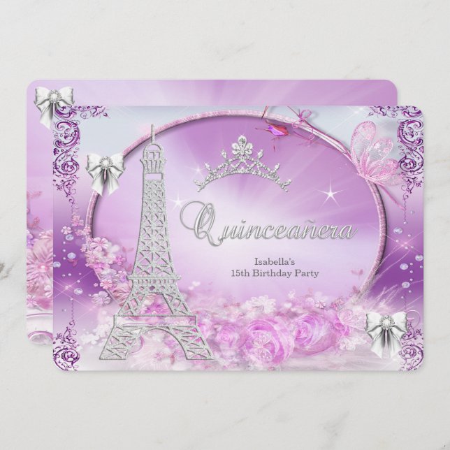 Princess Quinceanera Magical Purple Silver Invitation (Front/Back)
