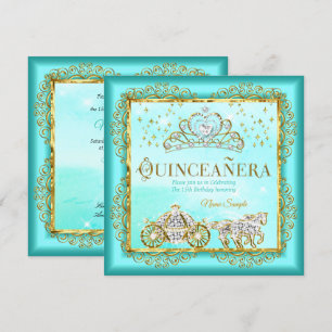 Princess Quinceañera magical Teal Blue Gold Invitation