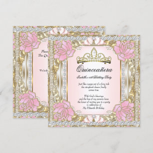 Princess Quinceanera Pink Gold 15th Birthday 2 Invitation