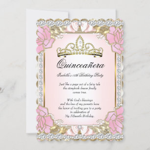 Princess Quinceanera Pink Gold 15th Birthday 2 Invitation