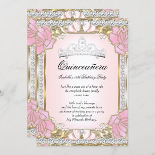 Princess Quinceanera Pink Gold 15th Birthday Invitation
