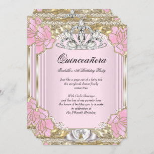 Princess Quinceanera Pink Gold 15th Birthday Party Invitation