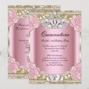 Princess Quinceanera Pink Gold 15th Birthday Party Invitation