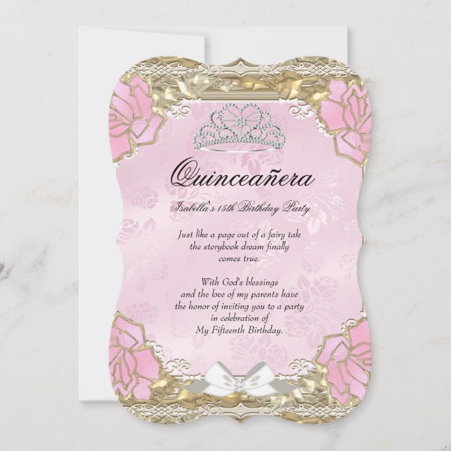 Princess Quinceanera Pink Gold Birthday Tiara Invitation (Front)