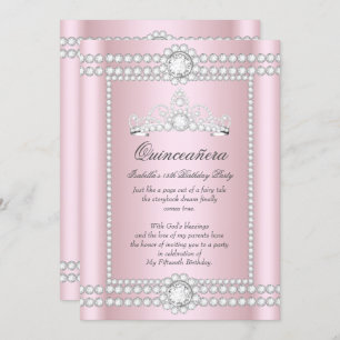 Princess Quinceanera Pink Silver Diamond Tiara Invitation