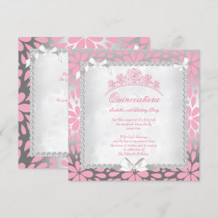Princess Quinceanera Pretty Floral Pink Birthday Invitation