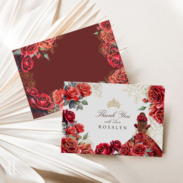 Princess Quinceanera - Red Roses Birthday  Thank You Card (Creator Uploaded)