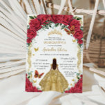Princess Quinceañera Red Roses Floral Gold Dress Invitation<br><div class="desc">Personalise this lovely quinceañera invitation with own wording easily and quickly,  simply press the customise it button to further re-arrange and format the style and placement of the text.  Matching items available in store!  (c) The Happy Cat Studio</div>