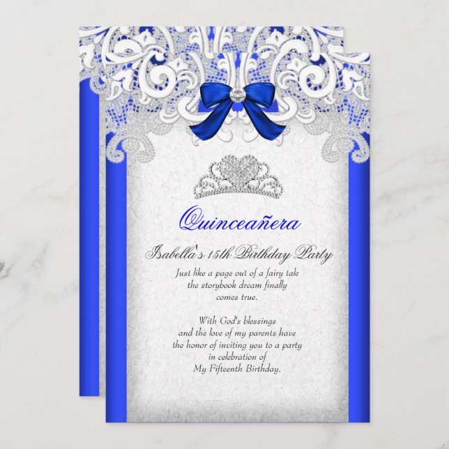 Princess Quinceanera Royal Blue 15th Birthday Invitation (Front/Back)