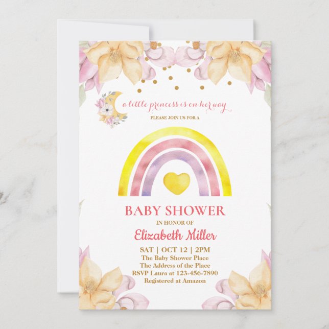 Princess Rainbow Baby Shower Invitation (Front)