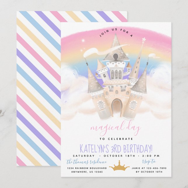 Princess Rainbow Birthday Invitation (Front/Back)