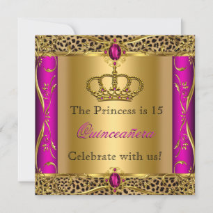 Princess Regal Pink Leopard Quinceañera Party Invitation