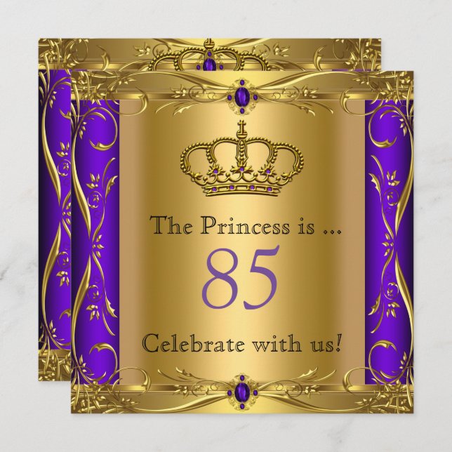 Princess Regal Purple Gold 85th Birthday Party Invitation (Front/Back)