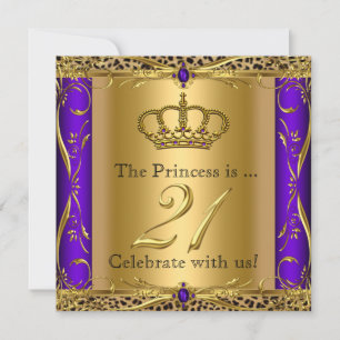 Princess Regal Purple Leopard 21st Birthday Party Invitation