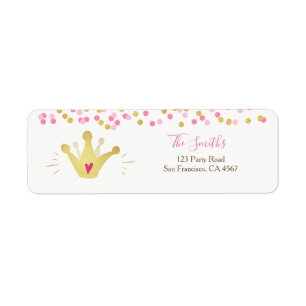 Princess Return Address Label Pink Gold Crown Girl