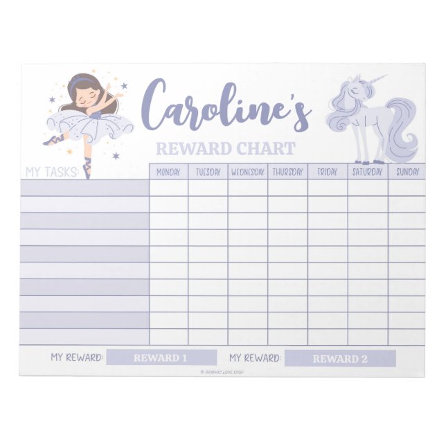 Princess Reward Chart Personalised Name Task Notepad (Front)