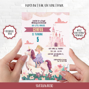 Princess Riding Unicorn Birthday Party Invitation
