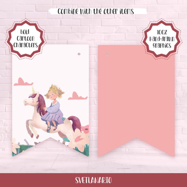 Princess Riding Unicorn Bunting Flags (Pair view)