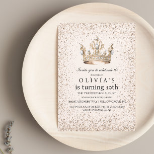 Princess Rose Gold Girl 10th Birthday Party Invitation