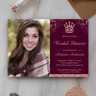 Princess Rose Gold Glitter Photo Bridal Shower Invitation
