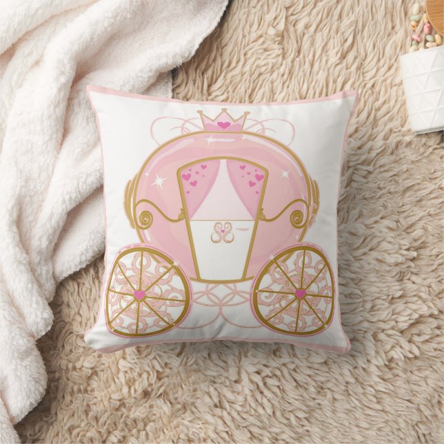 Princess Royal Carriage Pink & Gold Personalised Cushion (Blanket)