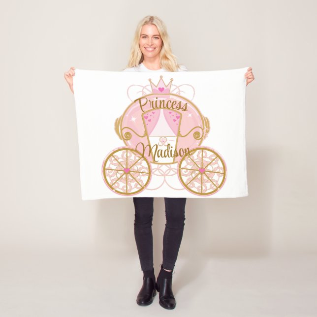 Princess Royal Carriage Pink & Gold Personalised  Fleece Blanket (In Situ)