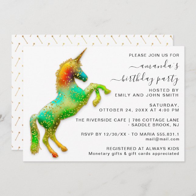 Princess Royal Gold Glitter Birthday Magic Unicorn Invitation (Front/Back)
