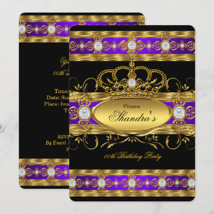 Princess Royal Purple Gold Diamond Queen Crown Invitation