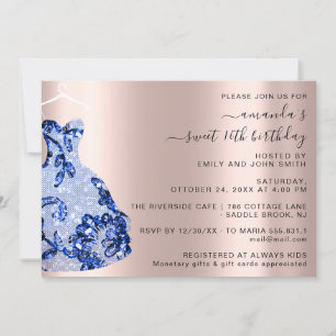 Princess Royal Rose Dress Sweet 16th Blue Navy Invitation