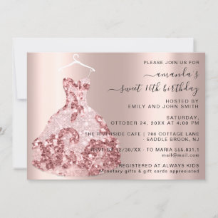Princess Royal Rose Dress Sweet 16th Quinceañera  Invitation