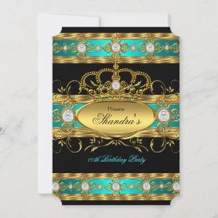 Princess Royal Teal Gold Diamond Queen Crown Party Invitation