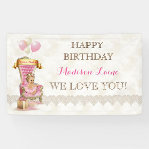 Princess Royal Throne Girl Pink Gold Customised Banner