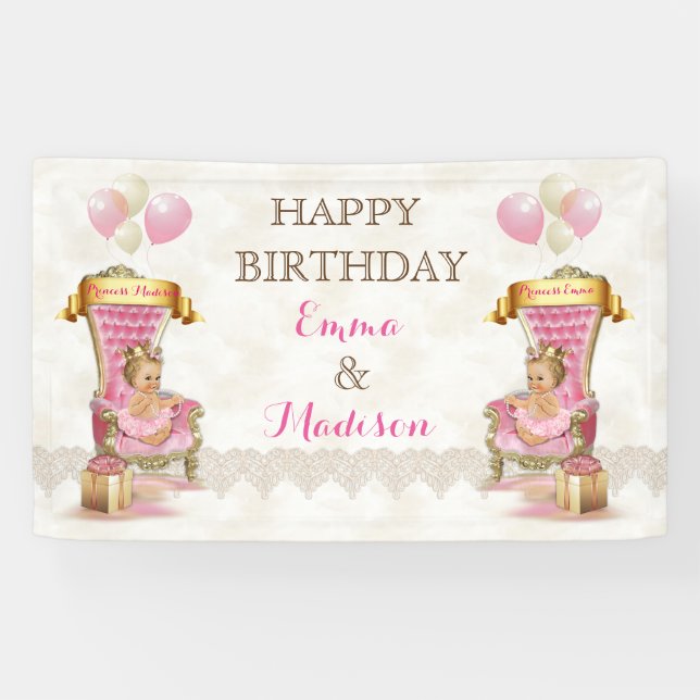 Princess Royal Throne Twins Girl Customised Banner (Horizontal)