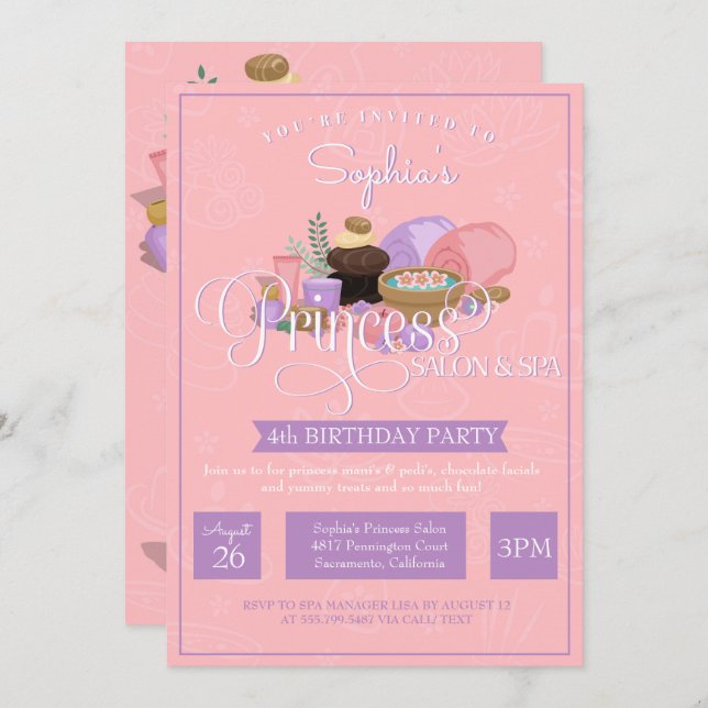 Princess Salon & Spa Birthday Party Invitation (Front/Back)
