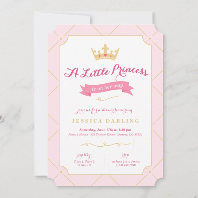 Princess Shower Invitations | Pink Girl (Front)