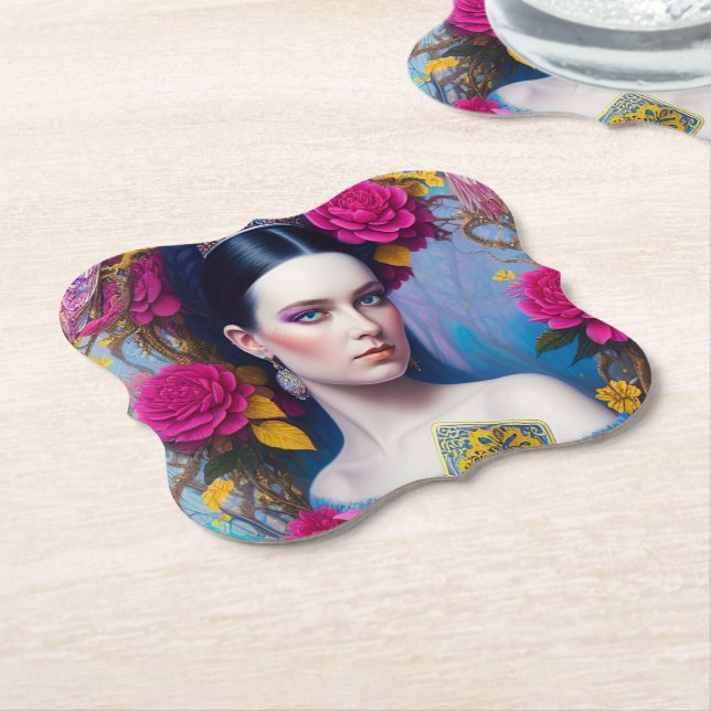 Princess showing off her purse paper coaster (Angled)