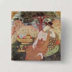 Princess sitting in a garden, Safavid Dynasty 15 Cm Square Badge